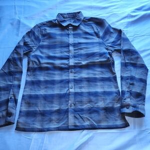 LULULEMON ATHLETICA MEN'S COMMISSION PLAID LONG SLEEVE SHIRT BLUE/GRAY SIZE MEDI